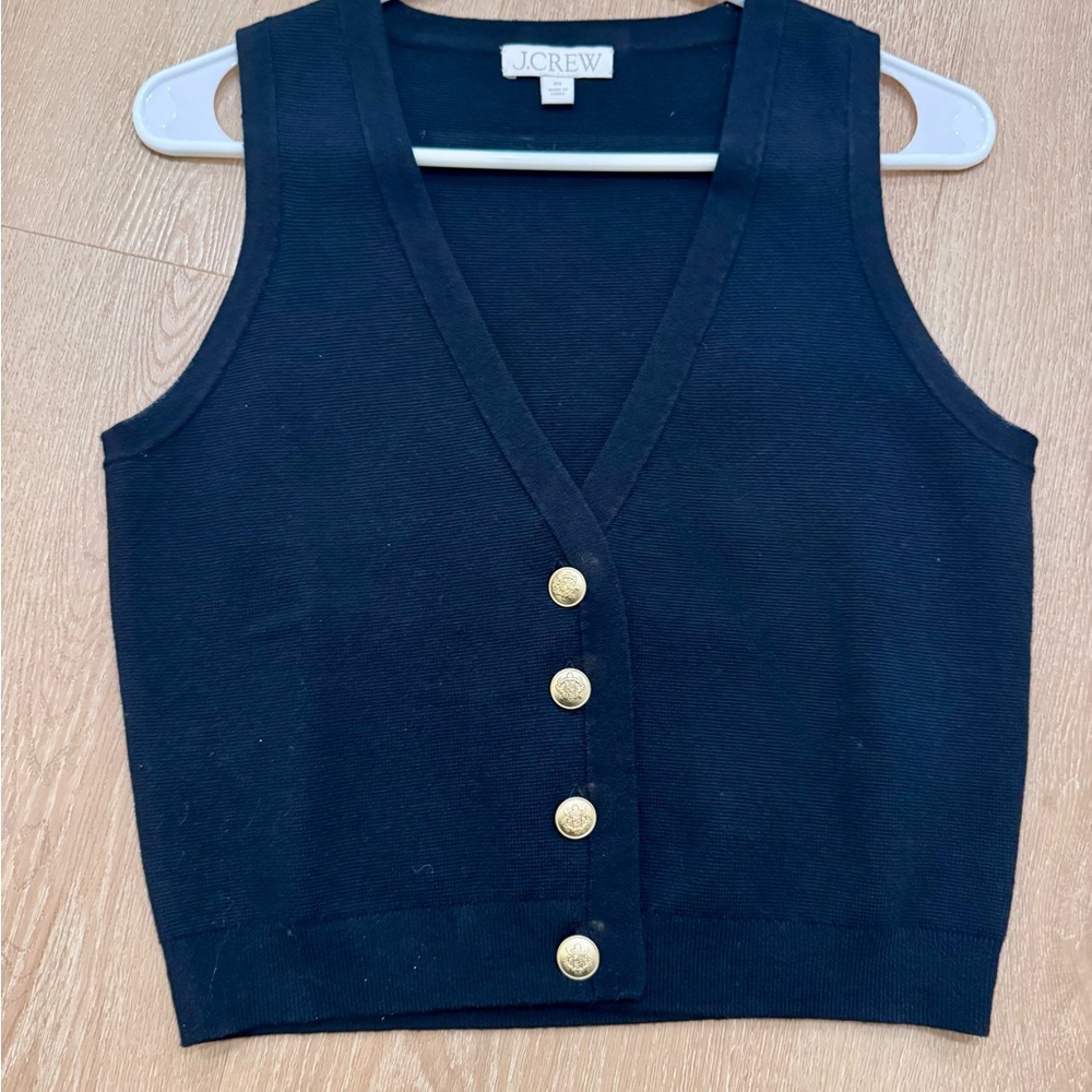 J. Crew Navy Sleeveless V-Neck Button Vest